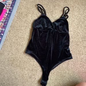 Strappy Back Black Velvet Bodysuit